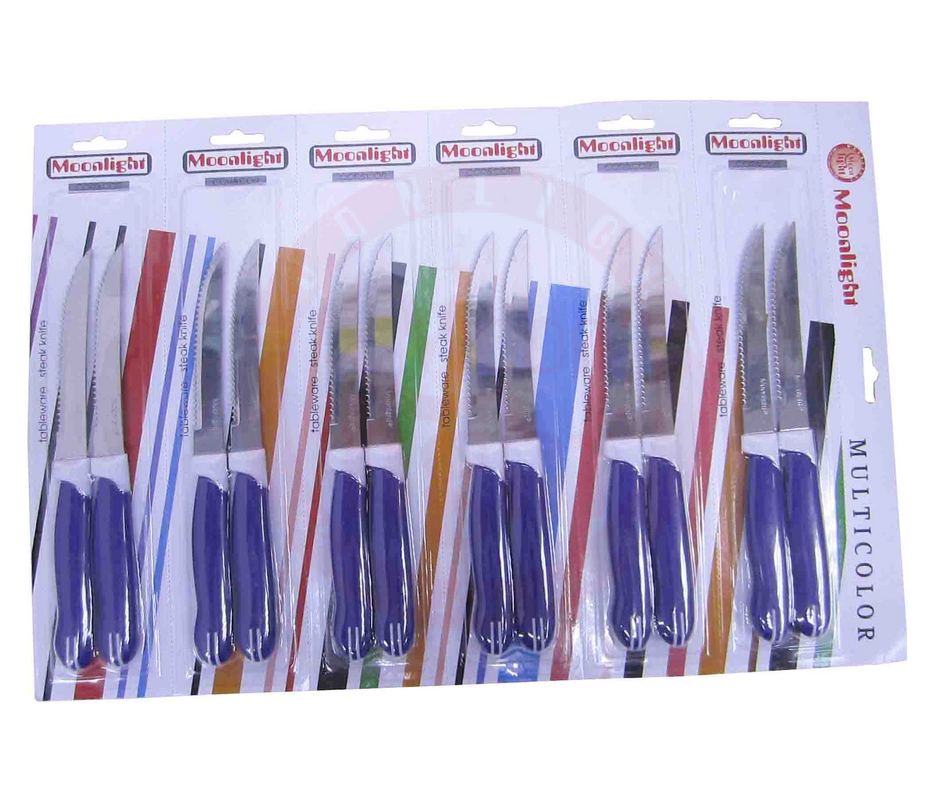 Steak Knife Serrated Blade Blue Handle 12 Pcs Card  91008b