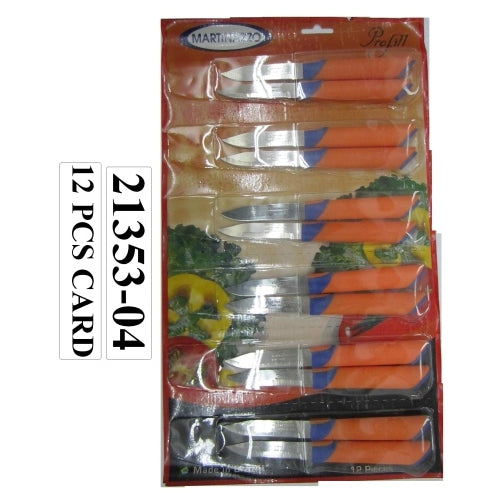 Martinazzo Paring Knife Orange Plastic Handle 3", 12 Pcs Card  21353/04