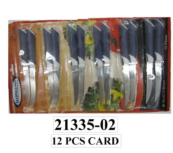 Martinazzo Steak Knife Blue Plastic Handle 5", 12 Pcs Card  21335/02