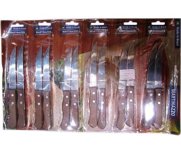 Martinazzo Plain Edge Steak Knife Wooden Handle 12 Pcs Card  32136