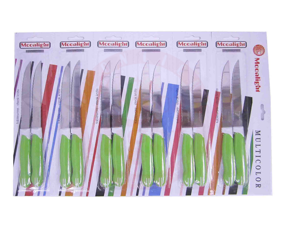 Steak Knife Machine Blade Green Handle 12 Pcs Card  91010g