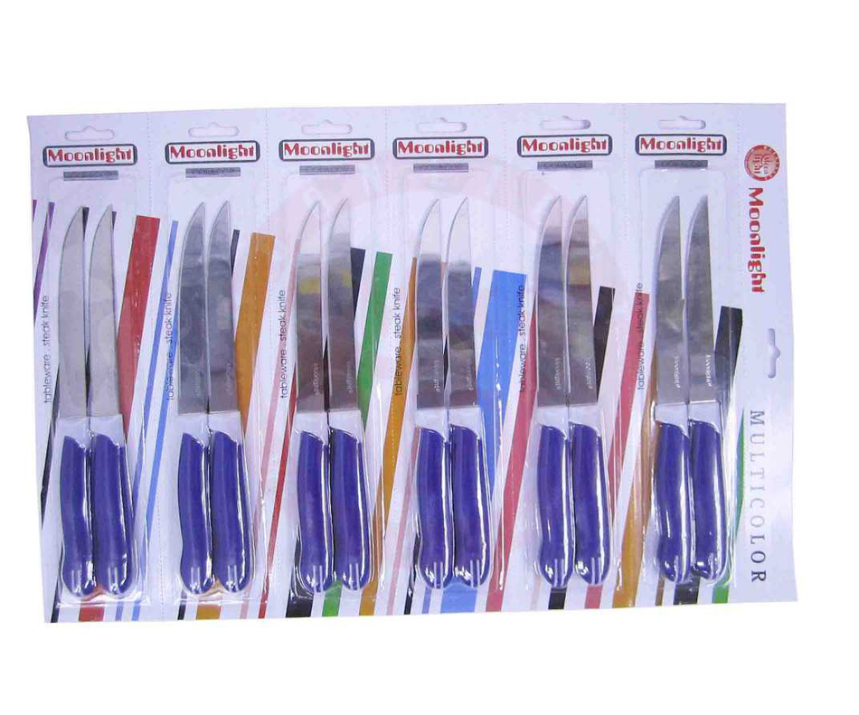 Steak Knife Plain Blade Blue Handle 12 Pcs Card  91009b