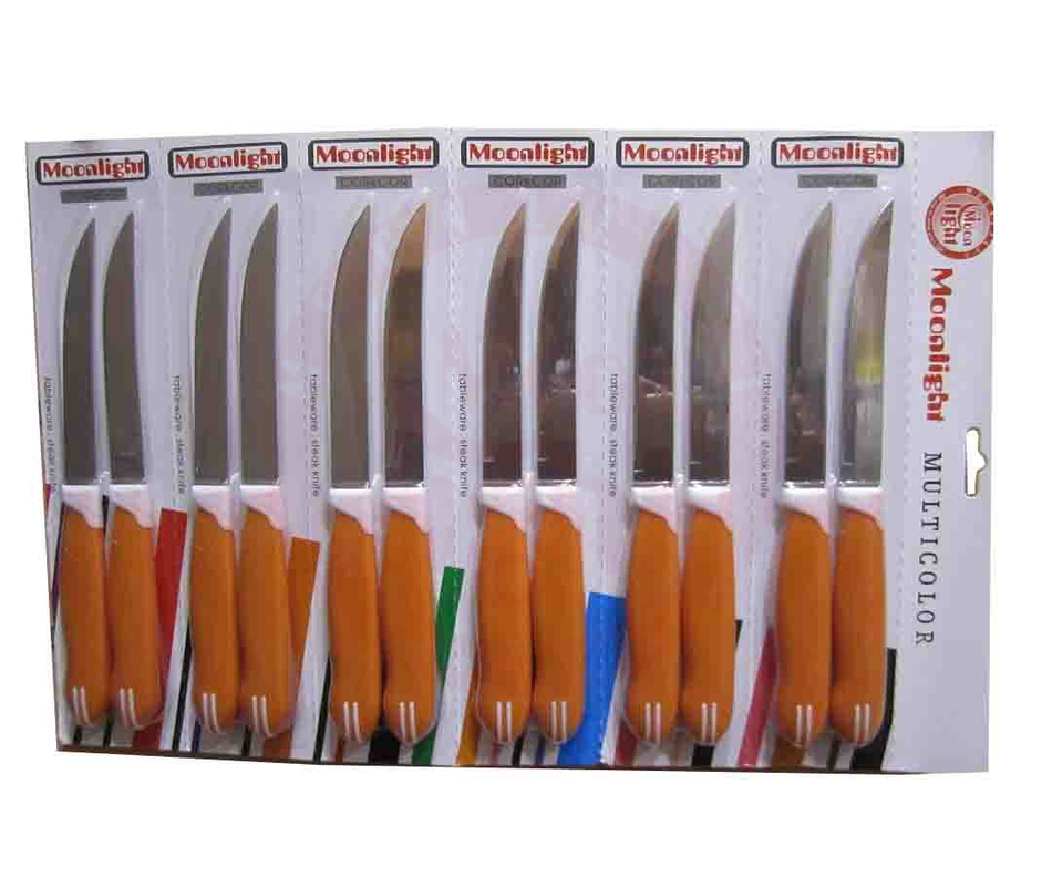 Steak Knife Plain Blade Orange Handle 12 Pcs Card Handle  91009o