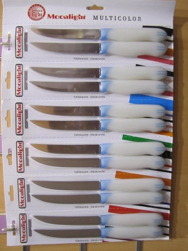 Steak Knife Plain Blade White Handle 12 Pcs Card  91009w