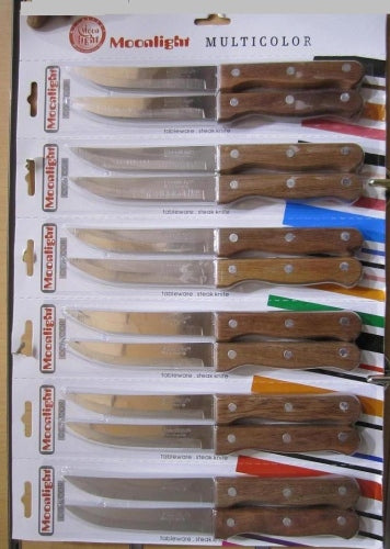 Steak Knife Plain Edge Wooden Handle 5" 12 Pcs Card  91013