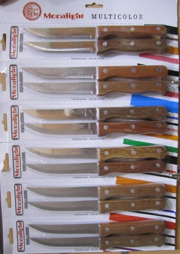 Steak Knife Micro Serrated Wooden Handle 5" 12 Pcs Card  91014