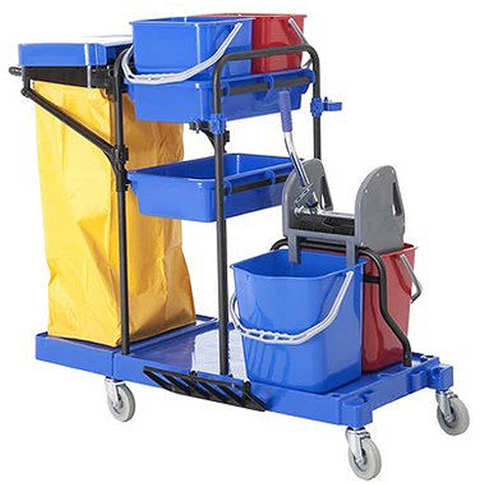 MULTIPURPOSE JANITOR CART – TROLLY ,BLUE WITH COLOUR CODED BUCKETS – MOONLIGHT.