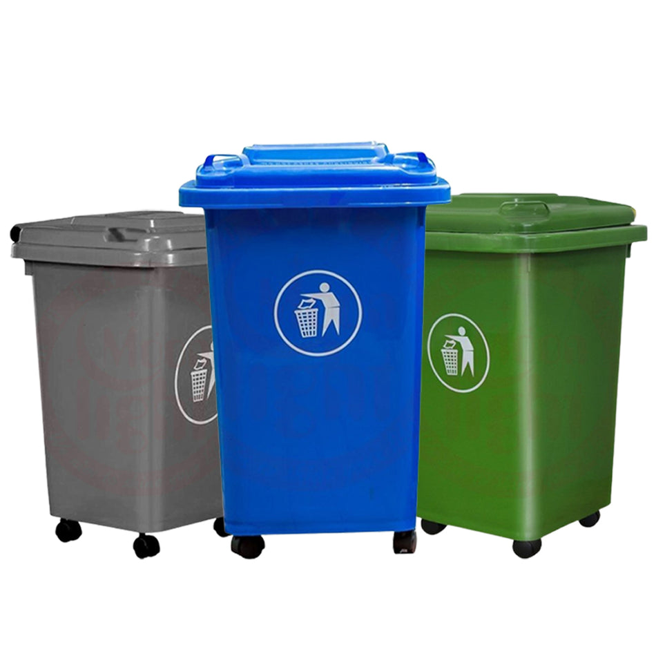 Garbage Can With Wheels 50L Gray/Blue/Green