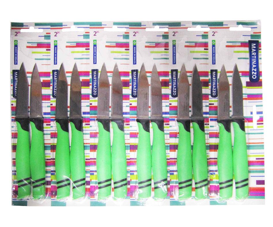 Martinazzo Serrated Paring Knife Green Plastic Handle 3", 12 Pcs Card  21554/03