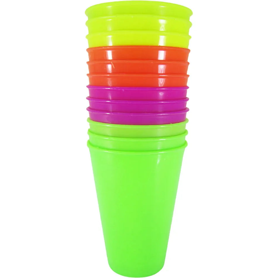 Moonlight 12-Piece Neon-Colored Plastic Drinking Glass Set