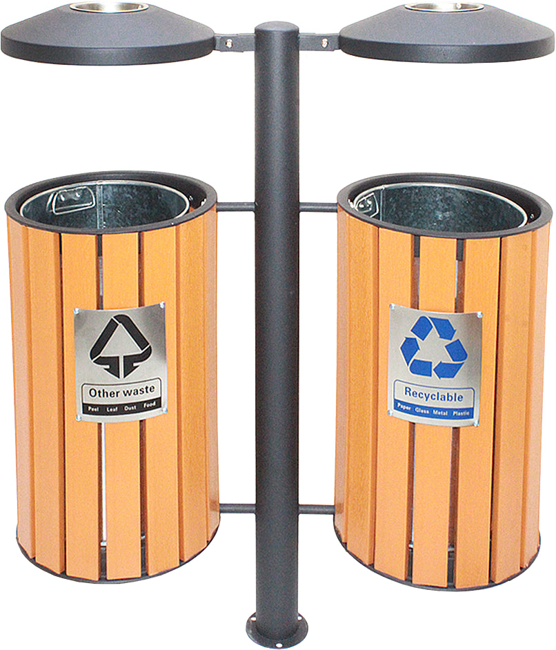 Recycling Bin with Twin Compartments and Ashtray Perfect for Public Spaces