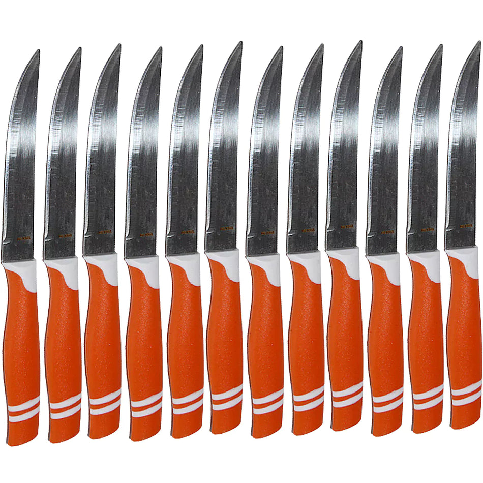 Martinazzo Plain Edge Steak Knife Orange Plastic Handle 5", 12 Pcs Card  21536/04