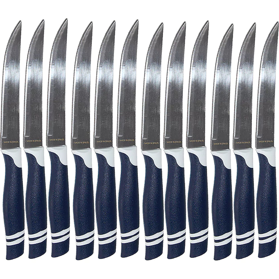 Martinazzo Plain Edge Steak Knife Blue Plastic Handle 5", 12 Pcs Card  21536/02