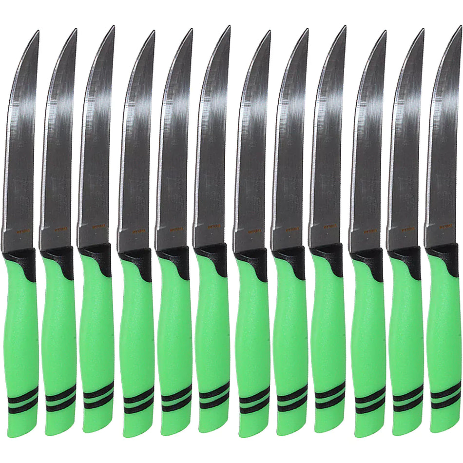 Martinazzo Plain Edge Steak Knife Green Plastic Handle 5", 12 Pcs Card  21536/03