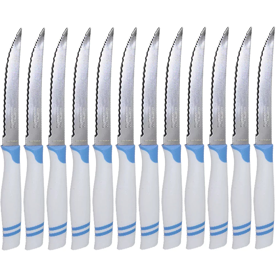 Martinazzo Serrated Steak Knife White Plastic Handle 5", 12 Pcs Card  21537/06