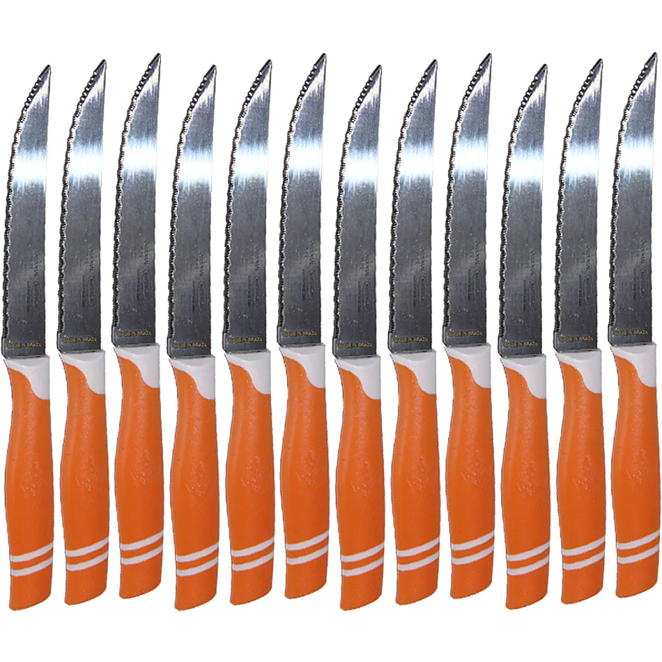 Martinazzo Serrated Steak Knife Orange Plastic Handle 5", 12 Pcs Card  21537/04