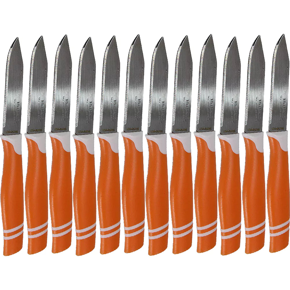 Martinazzo Serrated Paring Knife Orange Plastic Handle 3", 12 Pcs Card  21554/04