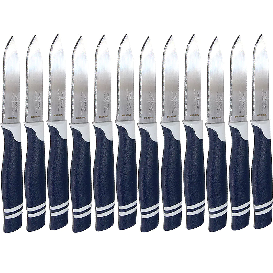 Martinazzo Serrated Paring Knife Blue Plastic Handle 3", 12 Pcs Card  21554/02