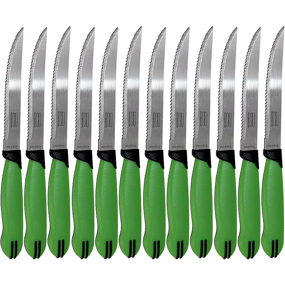 Martinazzo Serrated Steak Knife Green Plastic Handle 5", 12 Pcs Card  21535/03