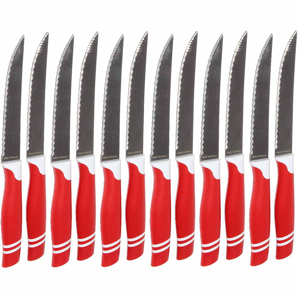 Martinazzo Serrated Steak Knife Red Plastic Handle 5", 12 Pcs Card  21537/08