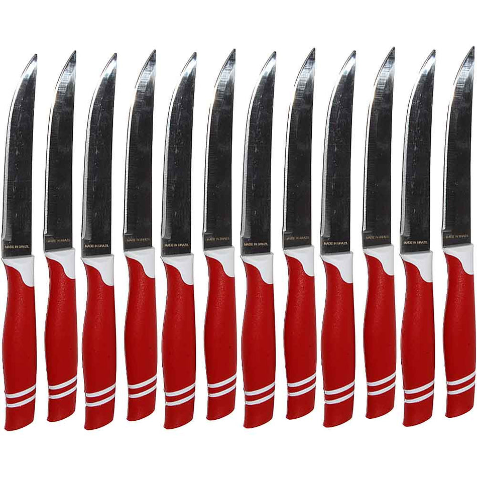 Martinazzo Plain Edge Steak Knife Red Plastic Handle 5", 12 Pcs Card  21536/08