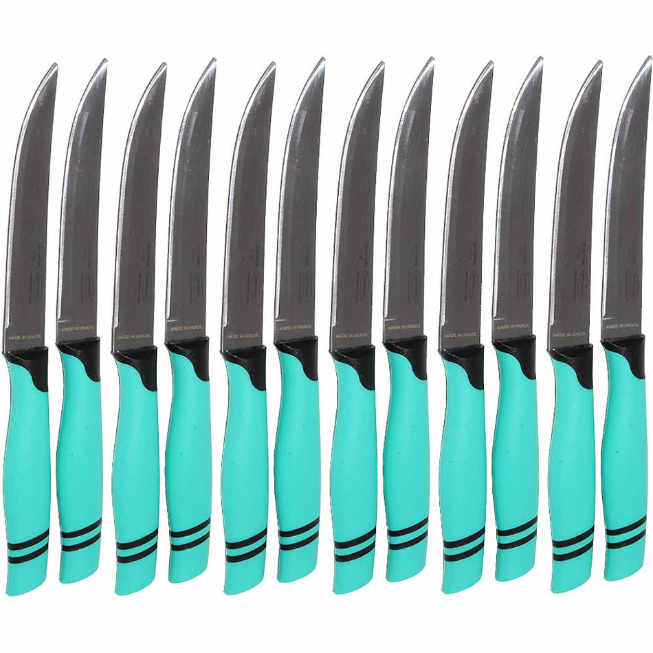 Martinazzo Plain Edge Steak Knife Light Blue Plastic Handle 5", 12 Pcs Card  21536/13