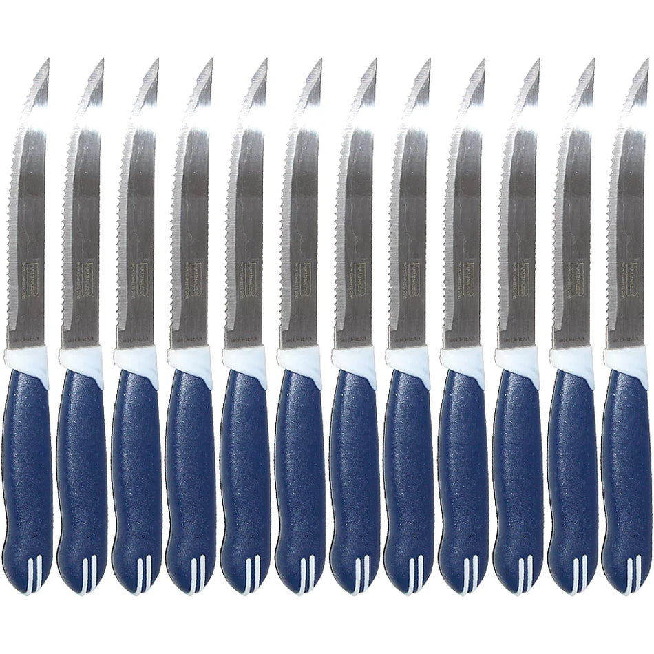 Martinazzo Serrated Steak Knife Blue Plastic Handle 5", 12 Pcs Card  21535/02