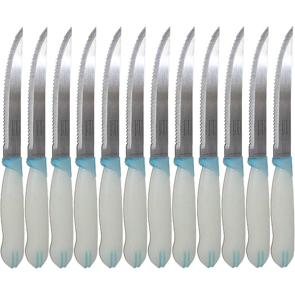 Martinazzo Serrated Steak Knife White Plastic Handle 5", 12 Pcs Card  21535/06