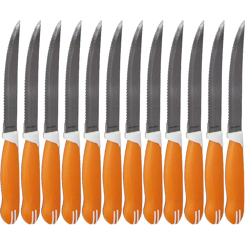 Martinazzo Serrated Steak Knife Orange Plastic Handle 5", 12 Pcs Card  21535/04