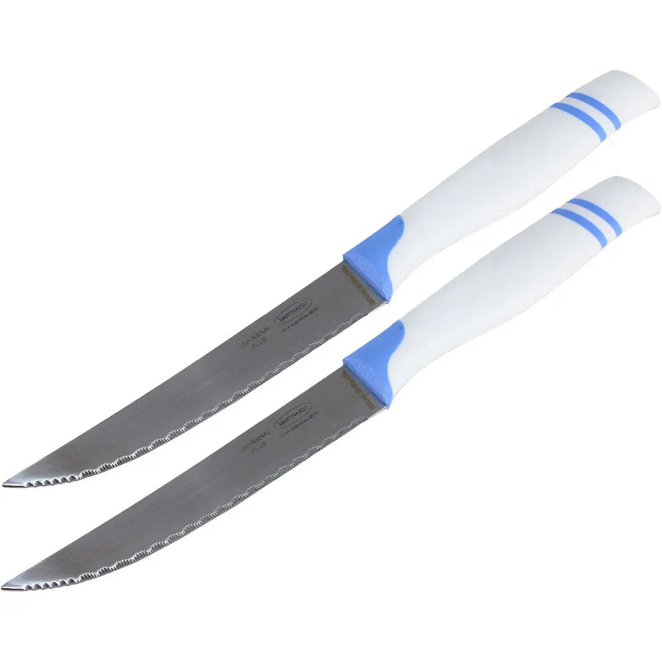 Martinazzo Serrated Steak Knife White Plastic Handle 5", 2 Pcs Card  22537/06