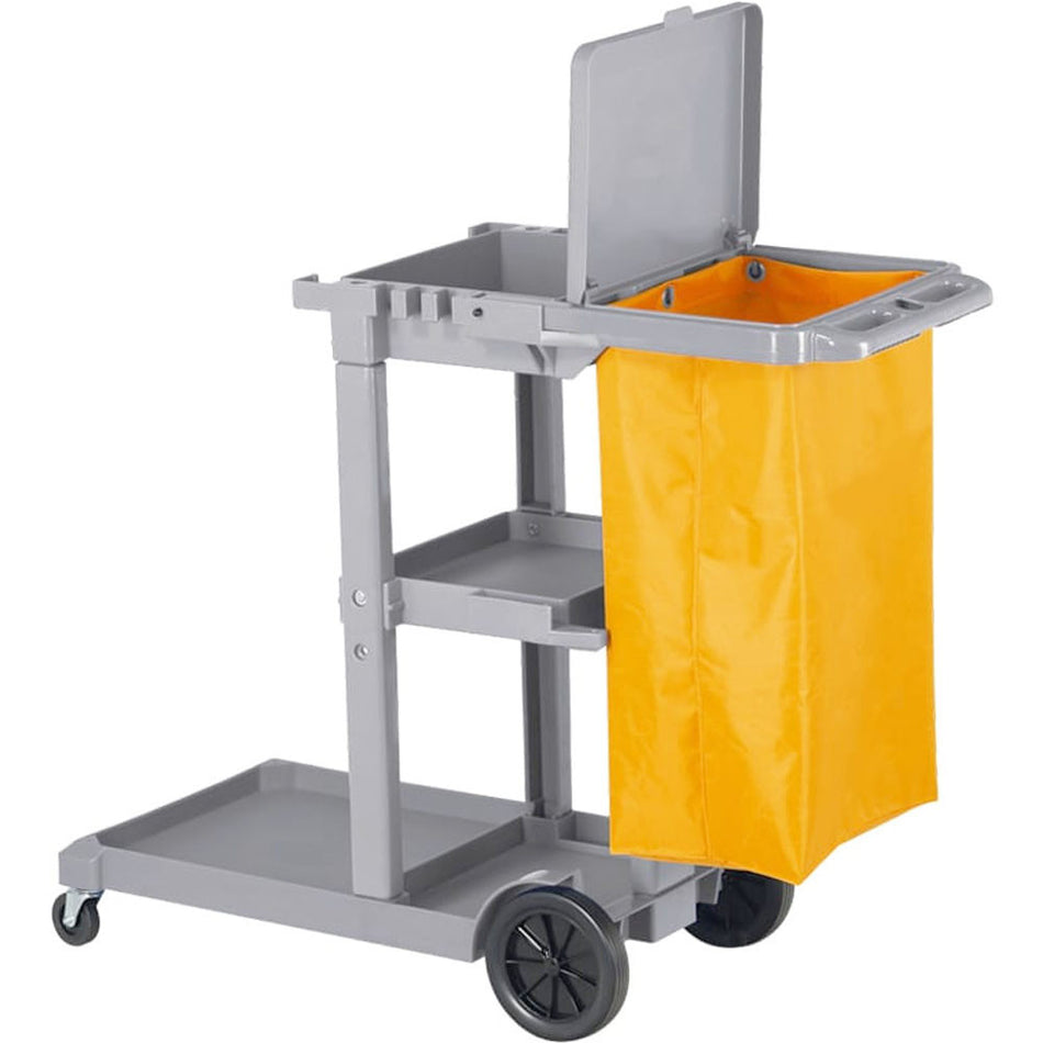 Moonlight Home Janitorial Cart Utility Cart Housekeeping Cart with Lid &amp; Detachable Bag Heavy Duty 3 Shelf Cleaning Cart Cleaning Trolley for Restaurant, Hotels, Commercial, Industrial &amp; Hospitality Grey