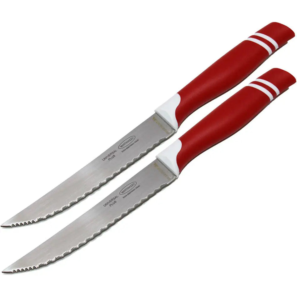 Martinazzo Serrated Steak Knife Red Plastic Handle 5", 2 Pcs Card  22537/08