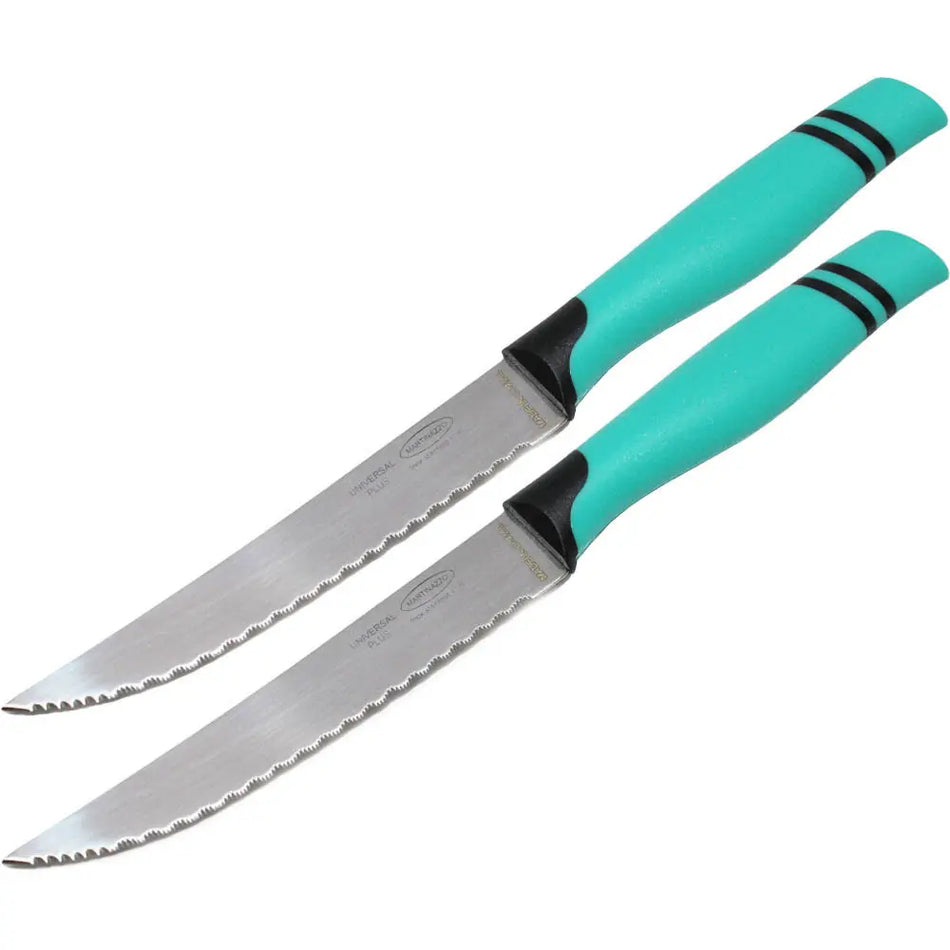 Martinazzo Serrated Steak Knife Sky Blue Plastic Handle 5", 2 Pcs Card  22537/13