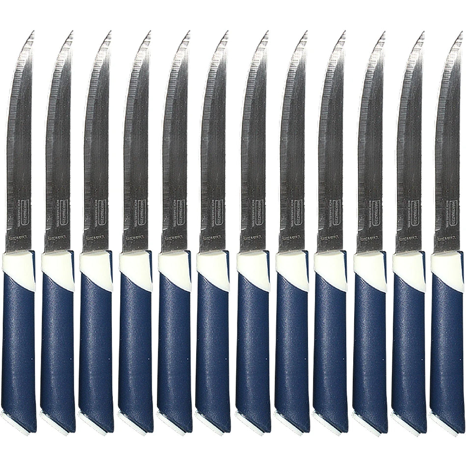 Martinazzo Plain Edge Steak Knife Blue Plastic Handle 5", 12 Pcs Card  21336/02