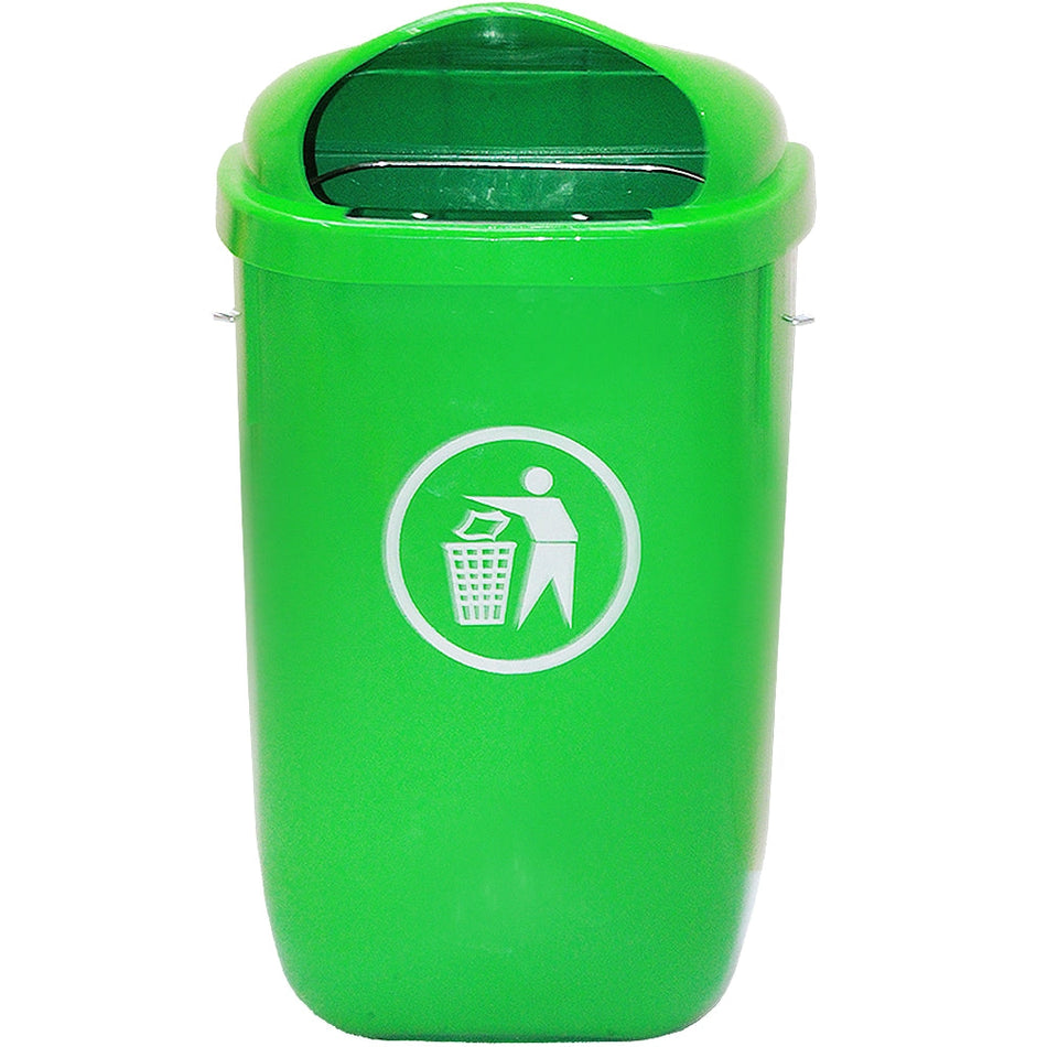 Garbage Bin Pole Mounted 50 Liters With Safety Lock / Green
