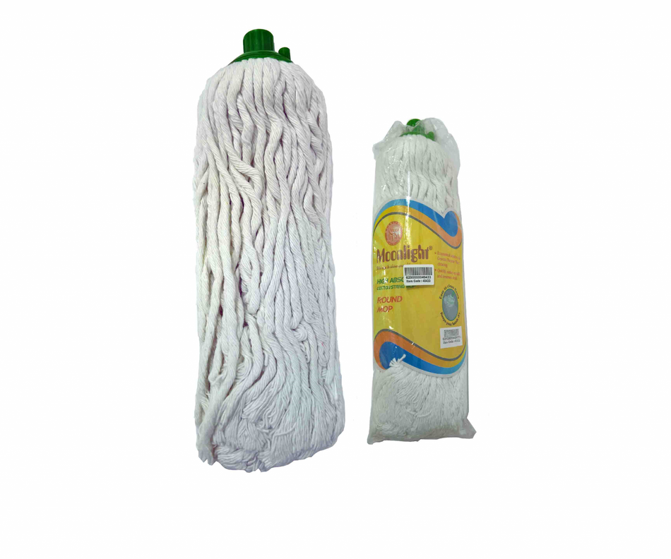 Bleached Cotton Round Mop 280 Gms With Wooden Stick  40433