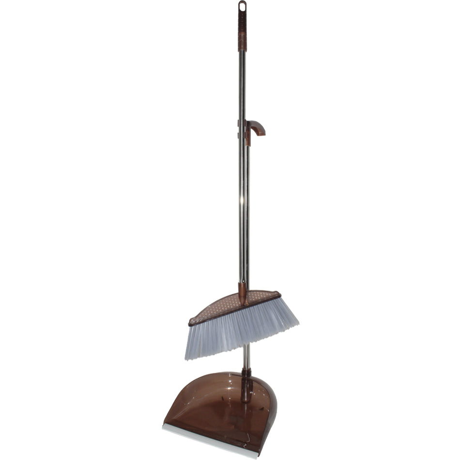 Lobby Broom & Dustpan Set Long Handle Brown