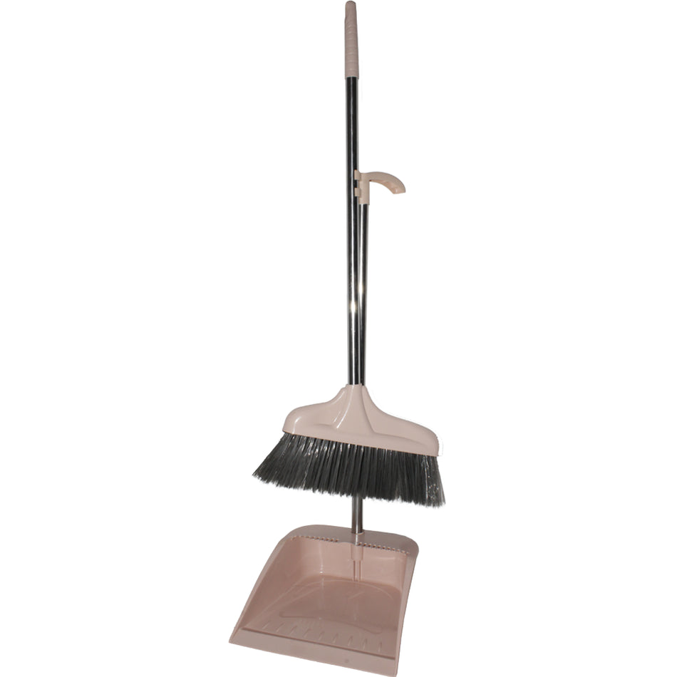 Lobby Broom & Dustpan Set Long Handle Off White