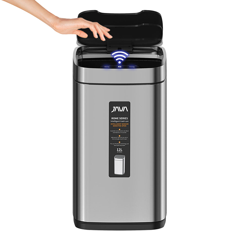 Java Square Sensor Waste Bin Fingerprint Resistant Soft Close Lid 9L-Dustbin Rome Series - 9 LTR