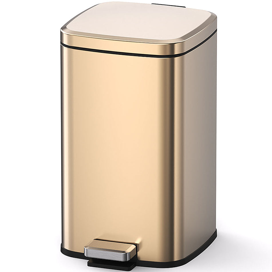 Pedal Steel Dustbin Soft Close Lid, Rectangular Shape Golden - 12 LTR