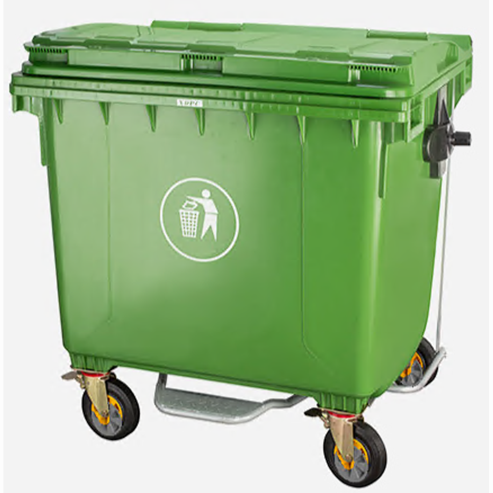 GARBAGE CAN 1100L WITH PEDDLE GREEN