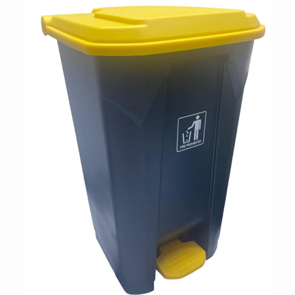 GARBAGE CAN 87L W/PEDDLE GREY/YELLOW