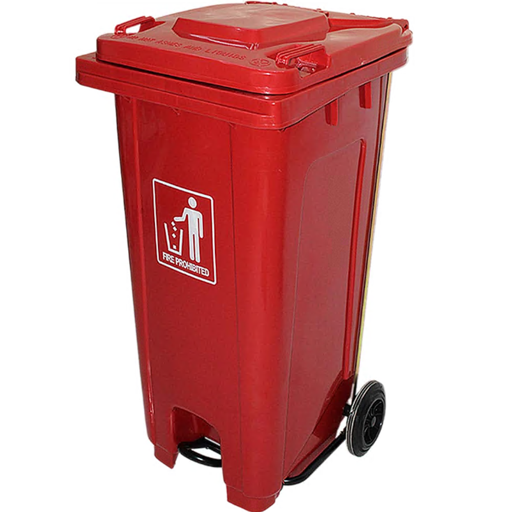 GARBAGE CAN 240L WITH LID & CENTRAL PEDDLE RED