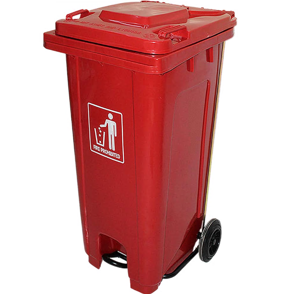 GARBAGE CAN 240L WITH LID & CENTRAL PEDDLE RED