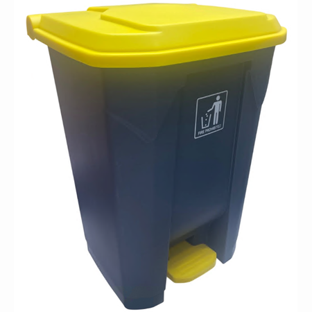 GARBAGE CAN 68L W/PEDDLE GREY/YELLOW