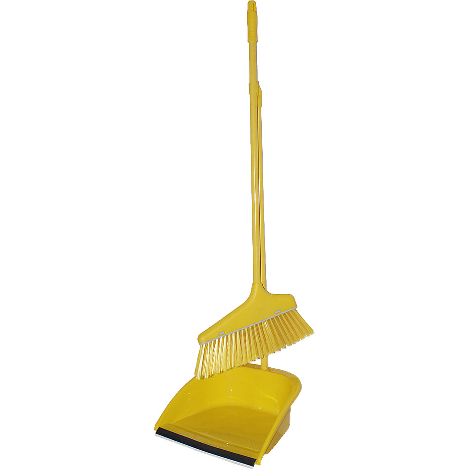 Long Handle Dustpan with Brush Large and Wide Brush Head Durable Stiff Bristles with Long Handle and Comfortable Grip YELLOW