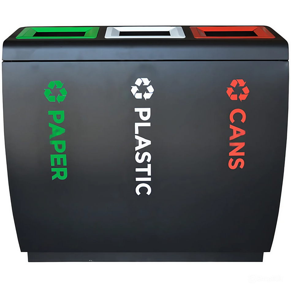 Recycle Dustbin Black 3 Compartment – Square Top Waste Segregation UAE