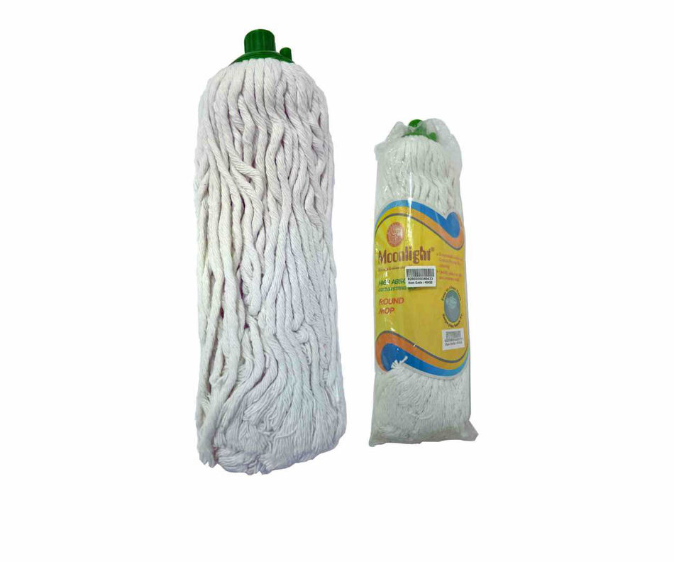 Bleached Cotton Round Mop 200 Gms With Wooden Stick  40432